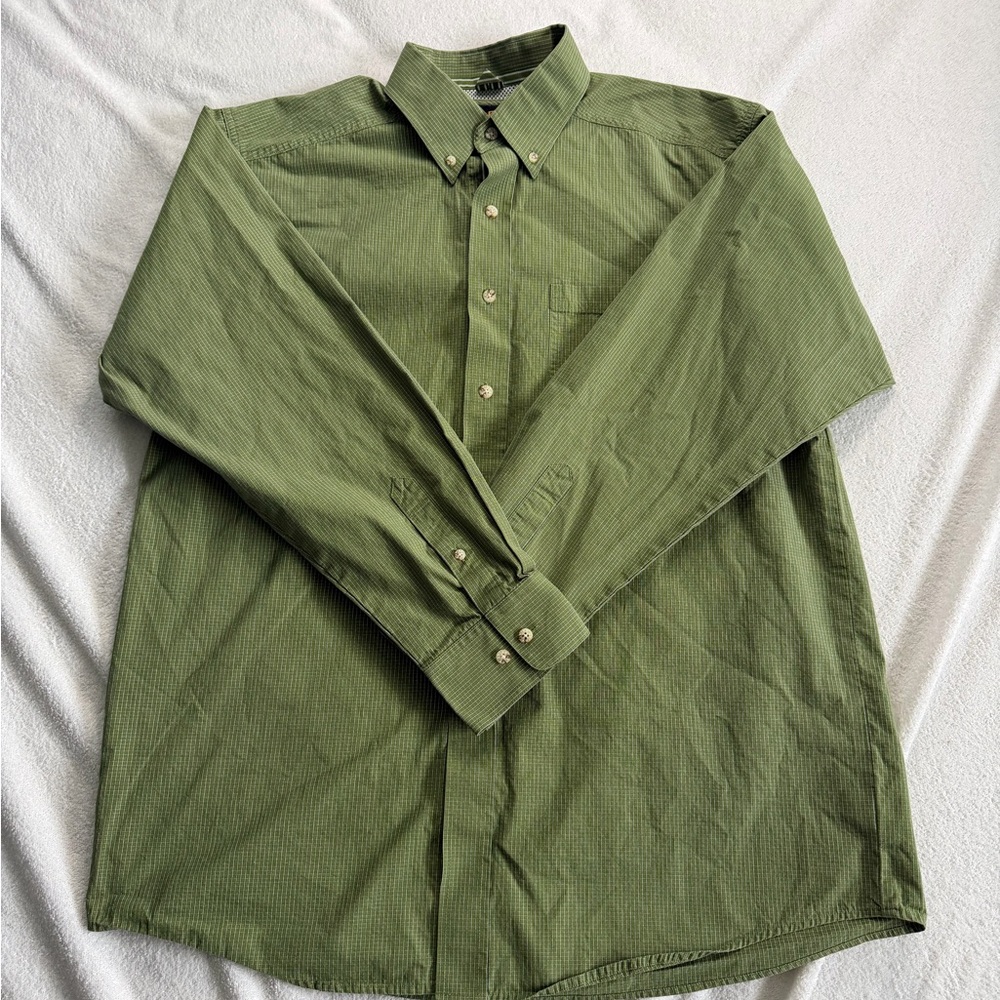 Ariat Shirt Men's Large Green Dupplin Check  Pro Series Button Down Long Sleeve
